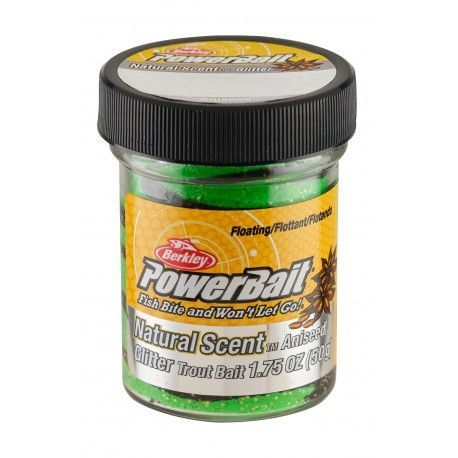 Ciasto Berkley Power Bait Natural Glitter Trout Bait - Anyż 50g, Spring Green/Black
