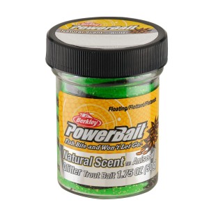 Ciasto Berkley Power Bait Natural Glitter Trout Bait - Anyż 50g, Spring Green/Black