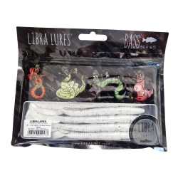 Przynęta gumowa Libra Lures Bass Crazy Twist Tail Worm 14cm, 004 Silver Pearl With Black & Silver Pepper (8szt.)