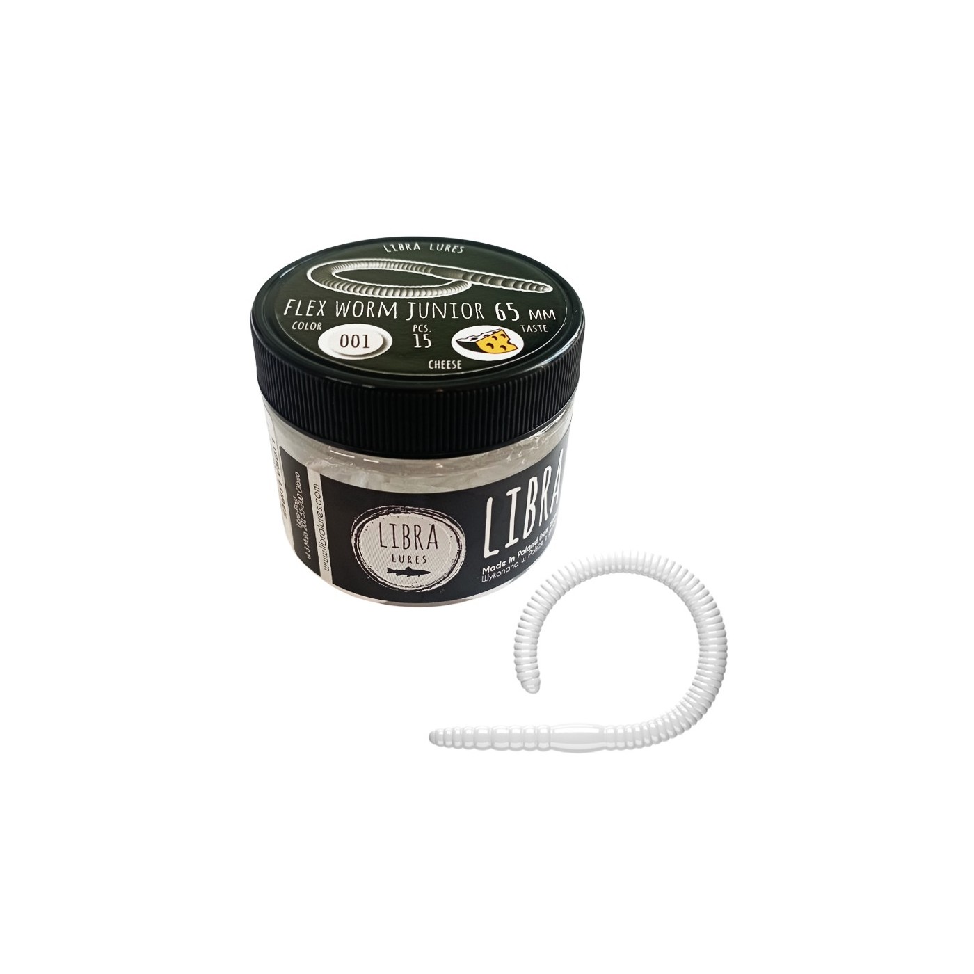 Przynęta gumowa Libra Lures Flex Worm Junior 6,5cm, 001 White (15szt.)